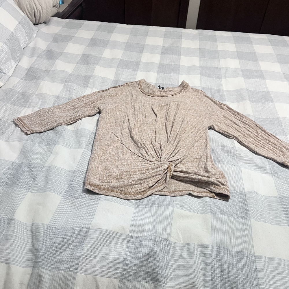 ANTHROPOLOGIE Pullover Sweater Tan With Knot at the Waist Size S